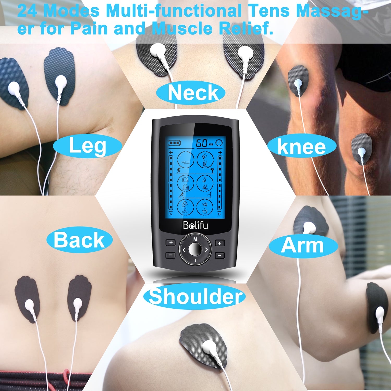 TENS Unit 24 Massage Modes Muscle Stimulator for Back, Neck, Knee
