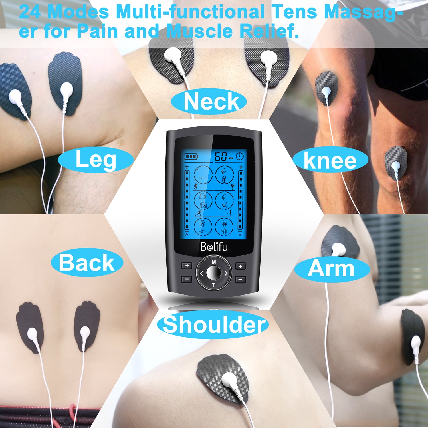 Dual Channel TENS EMS Unit 24 Modes Muscle Stimulator