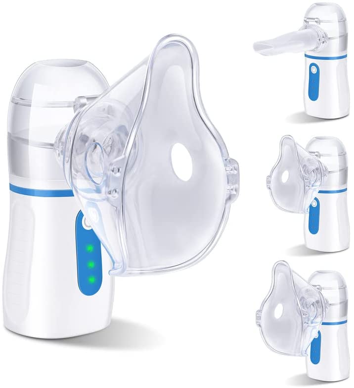 Portable Handheld Mesh Nebulizer Machine for adults and kids USB Operated for Home Office Use Friendly for Breathing Problems with Tubing Kit Mouthpiece Adult Child Masks