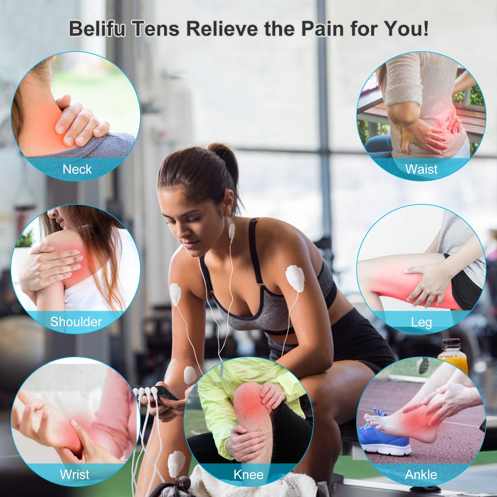 Belifu 4 Independent Channel TENS EMS Unit, 24 Modes,30 Level Intensity + 10 Pads&5 Set Leads Wires, Rechargeable Electric Pulse Massager for Pain Relief Therapy, Arthritis, Muscle Stiffness/Sorenes