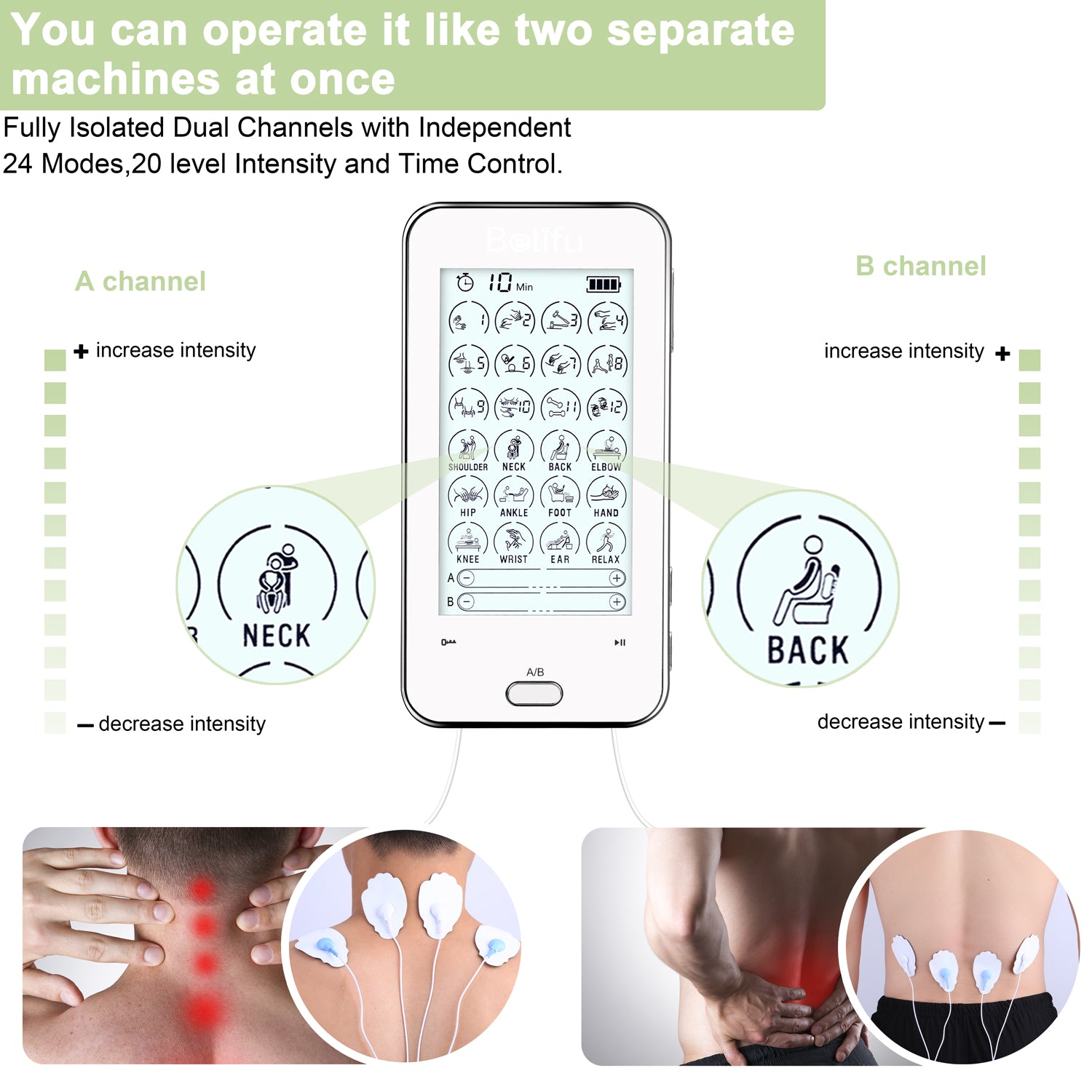 Dual channels tens unit electro ems muscle stimulator