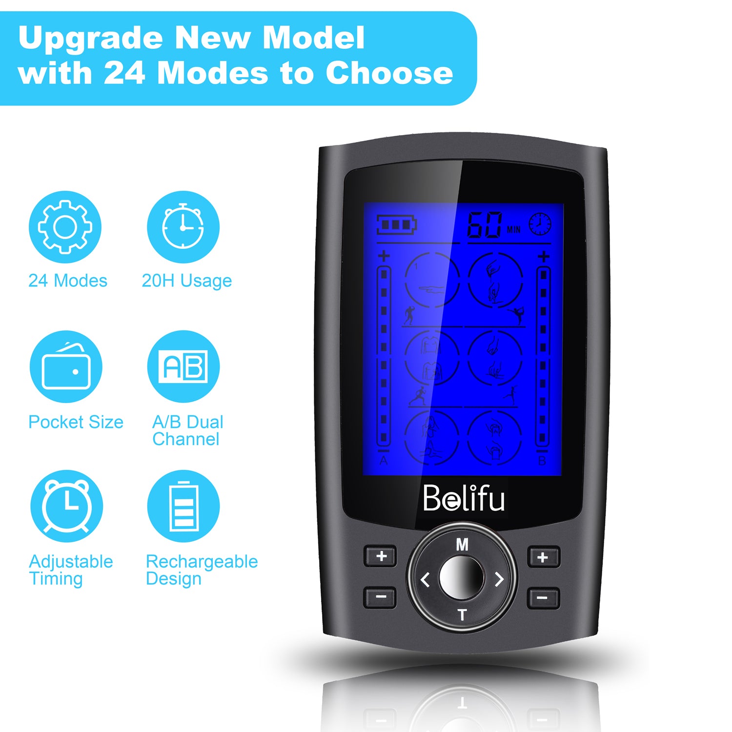 Belifu SM9126 TENS Unit 24 Modes Pain Relief Therapy New Sealed